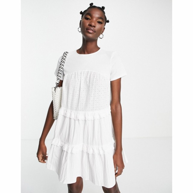 トップショップ Topshop レディース ワンピース ベビードール Ａライン ワンピース・ドレス Babydoll Tiered Broderie Mini Dress In Ivo