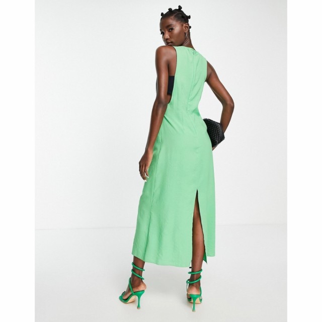 トップショップ Topshop レディース ワンピース ミドル丈 ワンピース・ドレス Contrast Black Tab Side Midi Dress In Green グリーン