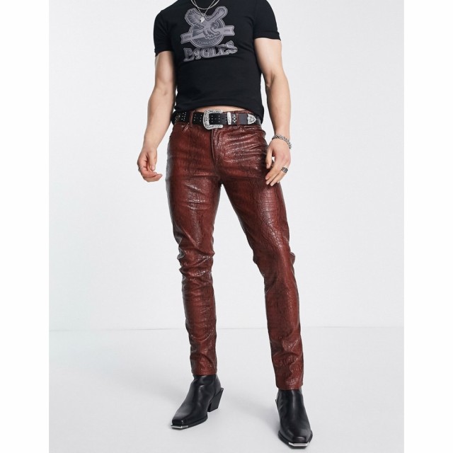 エイソス ASOS DESIGN メンズ ジーンズ・デニム スキニー ボトムス・パンツ Skinny Jeans In Red Croc Leather Look レッド