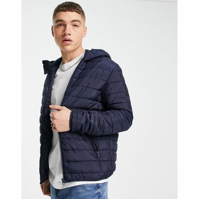 ジャック アンド ジョーンズ Jack and Jones メンズ ダウン・中綿ジャケット アウター Lightweight Puffer Jacket With Hood In Navy ネ