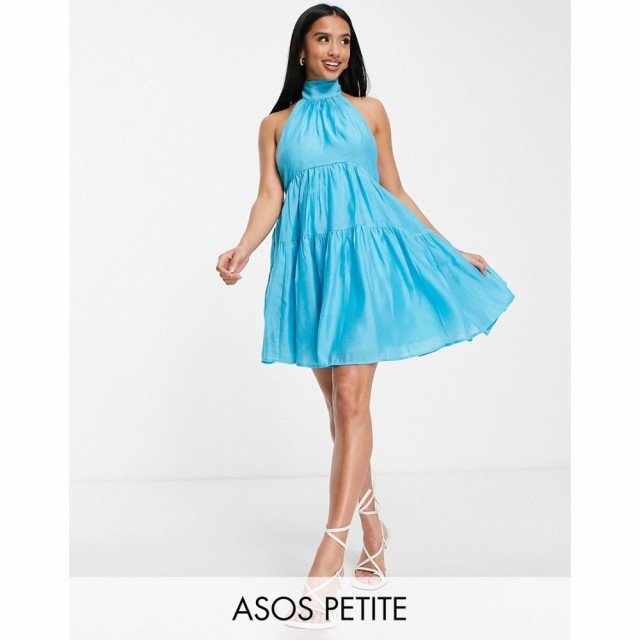 エイソス ASOS Petite レディース ワンピース Ａライン ワンピース・ドレス Petite Halter Tiered Voile Mini Dress With Tie Back Detai