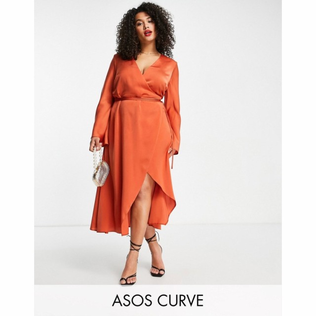 エイソス ASOS Curve レディース ワンピース ラップドレス ワンピース・ドレス Curve Bias Cut Satin Wrap Dress With Tie Waist In Ging