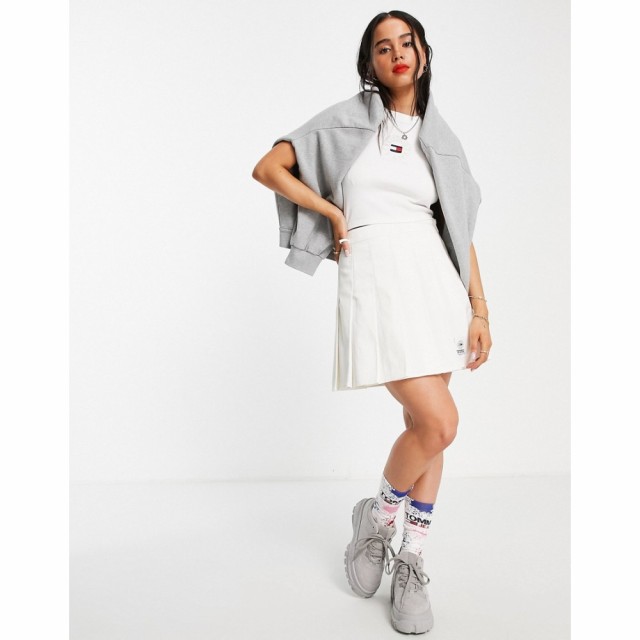 トミー ジーンズ Tommy Jeans レディース ミニスカート プリーツスカート スカート Pleated Mini Skirt In White ホワイト