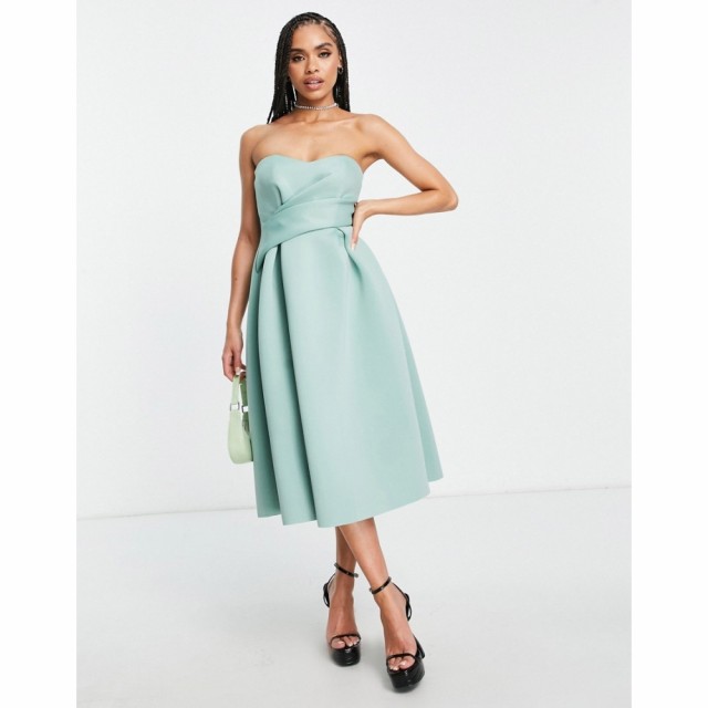 エイソス ASOS DESIGN レディース パーティードレス バンドゥ ラップドレス ミドル丈 Wrap Bandeau Prom Midi Dress In Frosty Sage セー