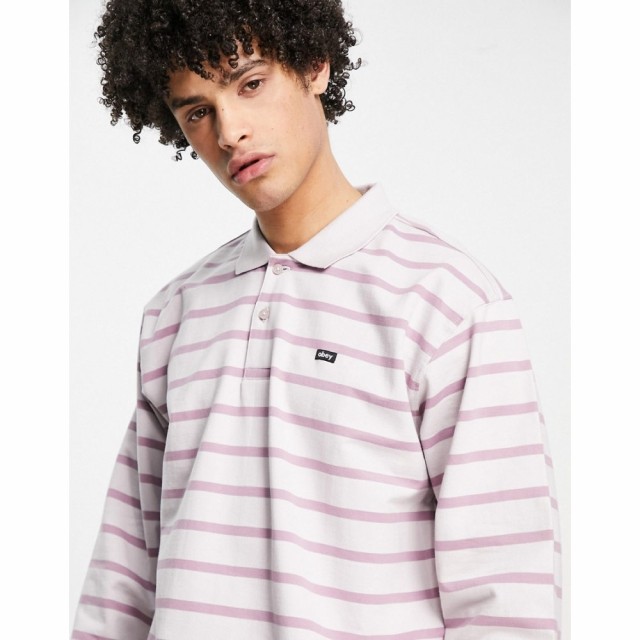 オベイ Obey メンズ ポロシャツ トップス Looper Stripe Long Sleeve Polo In Pink ピンク