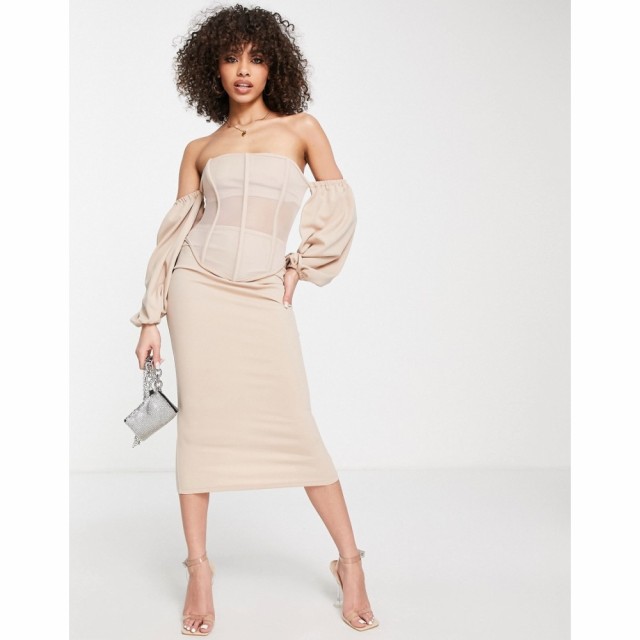 エイソス ASOS DESIGN レディース ワンピース コルセット タイト ミドル丈 ワンピース・ドレス Off Shoulder Corset Mesh Pencil Midi Dr