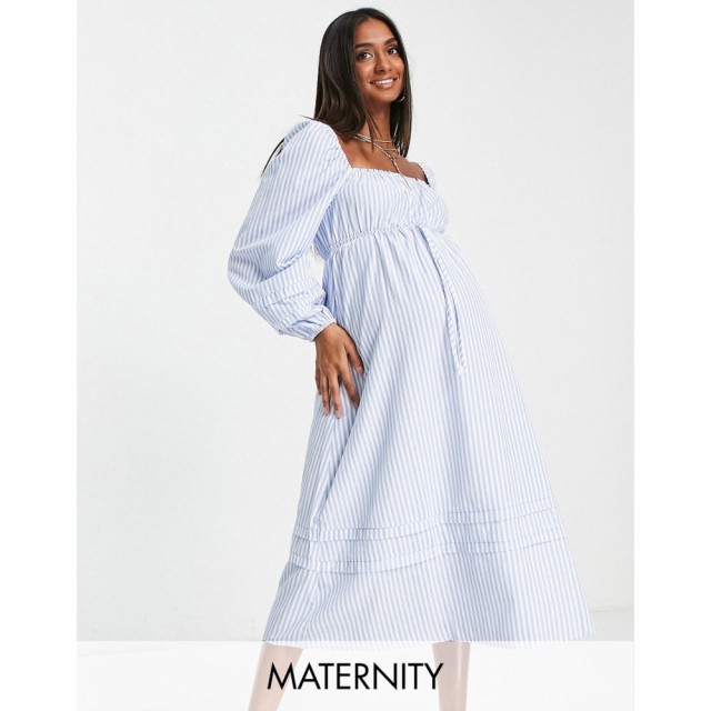 フローリック The Frolic レディース ビーチウェア マタニティウェア ワンピース・ドレス Maternity Drawstring Maxi Beach Dress In Blu