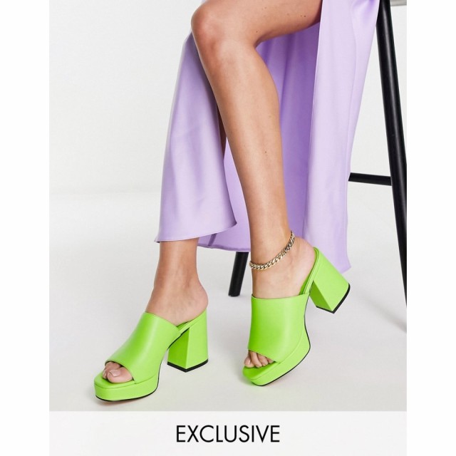 ルールロンドン Rule London レディース サンダル・ミュール シューズ・靴 Hope Vegan Recycled Pu Blend Heeled Mule Sandals In Lime G