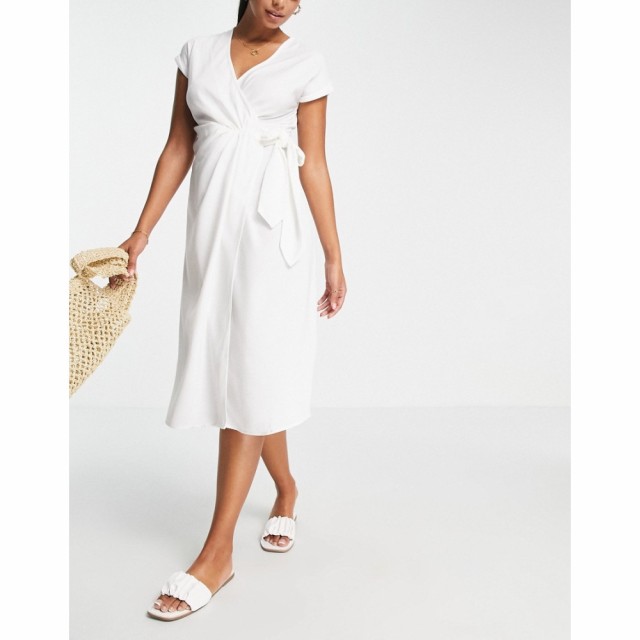 フォースandレックレス 4th and Reckless レディース ビーチウェア ラップドレス ワンピース・ドレス Wrap Over Midi Beach Dress In Whi