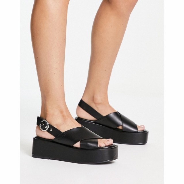 シュー Schuh レディース サンダル・ミュール 厚底 シューズ・靴 Trini Cross Strap Flatform Sandals In Black ブラック