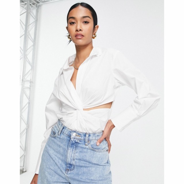 トップショップ Topshop レディース ボディースーツ インナー・下着 Shirt Twist Front Bodysuit In White ホワイト