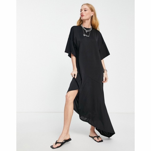 トップショップ Topshop レディース ワンピース ワンピース・ドレス Asymmetric Plisse Jersey Chuck On Dress In Black ブラック