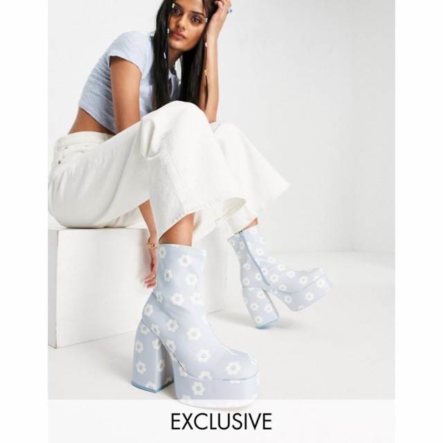 デイジーストリート Daisy Street レディース ブーツ シューズ・靴 Exclusive Platform Heeled Boots In Blue Daisy Print