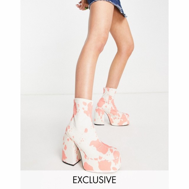 デイジーストリート Daisy Street レディース ブーツ シューズ・靴 Exclusive Platform Heeled Boots In Pink Cow Print