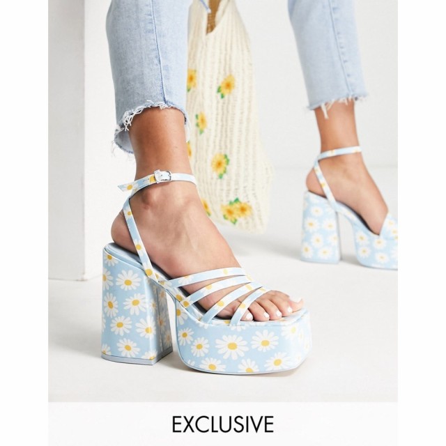 デイジーストリート Daisy Street レディース サンダル・ミュール シューズ・靴 Exclusive Platform Heeled Sandals In Blue Daisy Print