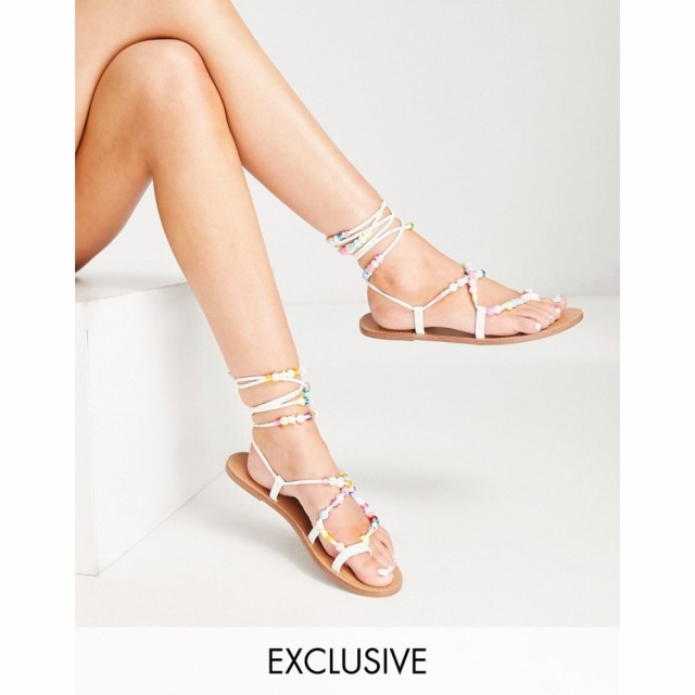 デイジーストリート Daisy Street レディース サンダル・ミュール フラット シューズ・靴 Exclusive Beaded Flat Sandals In White ホワ