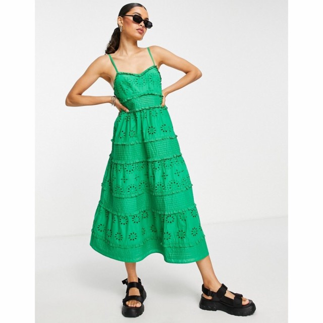 トップショップ Topshop Tall レディース ワンピース ミドル丈 ワンピース・ドレス Topshop Petite Strappy Broderie Pintuck Midi Dress