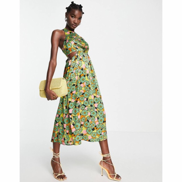 トップショップ Topshop レディース ワンピース ワンピース・ドレス Graphic Floral Cut Out Pinny Dress In Multi マルチカラー