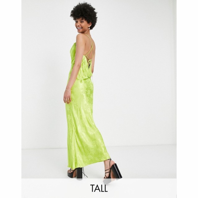 トップショップ Topshop Tall レディース ワンピース スリップドレス ワンピース・ドレス Jacquard Slip Dress In Lime ライム