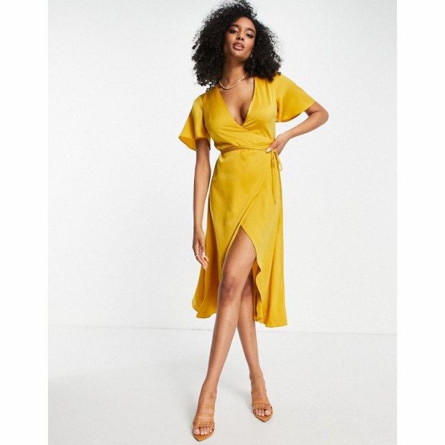 エイソス ASOS DESIGN レディース ワンピース ラップドレス ワンピース・ドレス Bias Cut Satin Wrap Dress With Tie Waist and Flutter