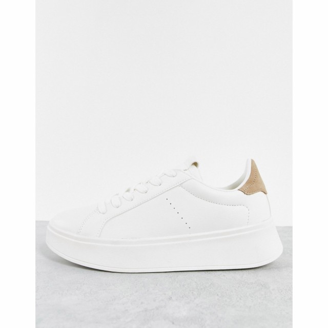 プルandベアー PullandBear レディース スニーカー 厚底 シューズ・靴 Flatform Trainers With Brown Back Tab In White ホワイト