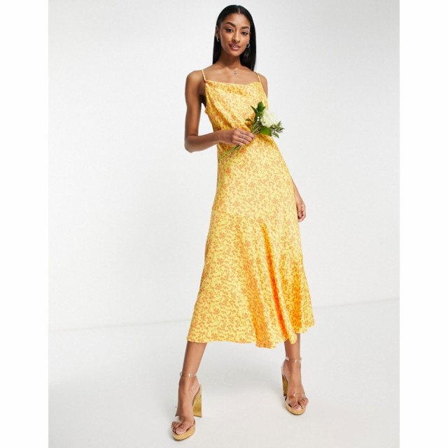 ワイ エー エス Y.A.S レディース パーティードレス スリップドレス ミドル丈 Bridesmaid Cowl Neck Slip Midi Dress In Orange Floral