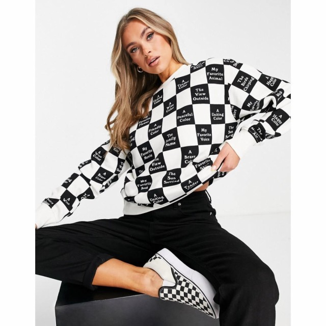 ヴァンズ Vans レディース スウェット・トレーナー チェッカーフラッグ トップス Checkerboard Day Sweatshirt In Black/White チェッカ