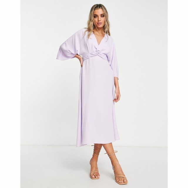 エイソス ASOS DESIGN レディース ワンピース Aライン ミドル丈 ワンピース・ドレス Batwing Twist Front Midi Skater Dress In Lilac ラ