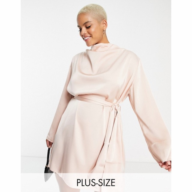 プリティーラビッシュ Pretty Lavish Curve レディース ワンピース ミニ丈 Cowl Neck Tie Waist Satin Mini Dress In Blush Pink ベビー