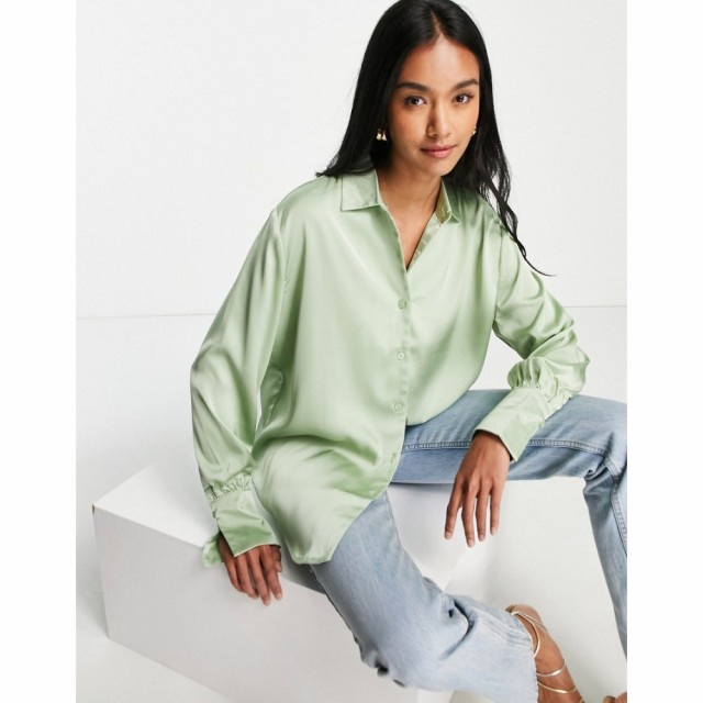 プリティーラビッシュ Pretty Lavish レディース ブラウス・シャツ トップス Oversized Satin Shirt Co-Ord In Mint ミント