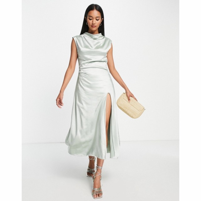 プリティーラビッシュ Pretty Lavish レディース ワンピース ワンピース・ドレス Drape Satin Midaxi Dress In Sage セージ