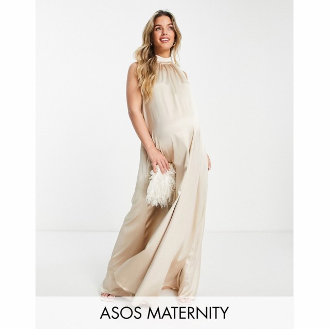 エイソス ASOS Maternity レディース オールインワン ジャンプスーツ マタニティウェア Maternity Satin Halter Neck Blackless Wide Leg