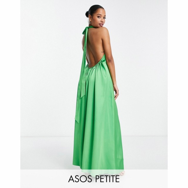 エイソス ASOS Petite レディース オールインワン ジャンプスーツ Petite Satin Halter Neck Backless Wide Leg Jumpsuit In Bright Gree