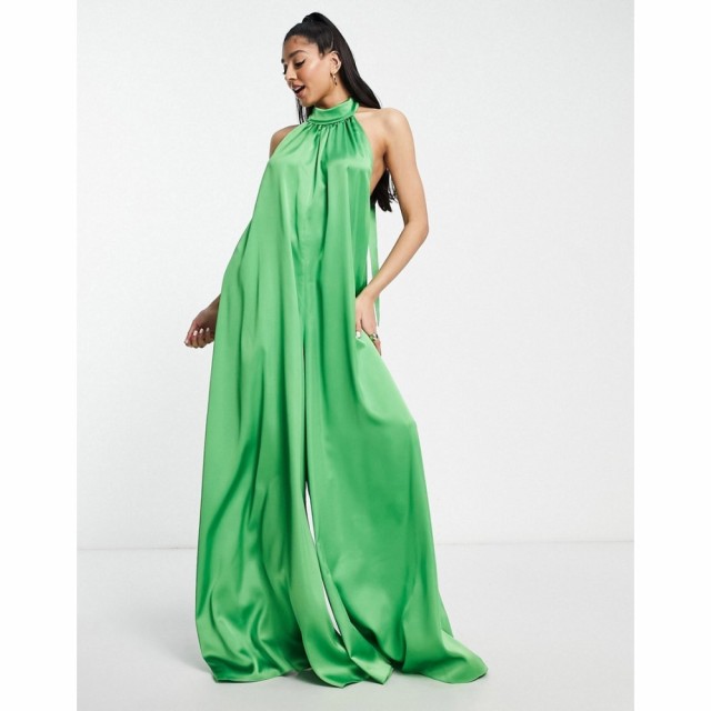 エイソス ASOS DESIGN レディース オールインワン ジャンプスーツ Satin Halter Neck Backless Wide Leg Jumpsuit In Bright Green ブラ