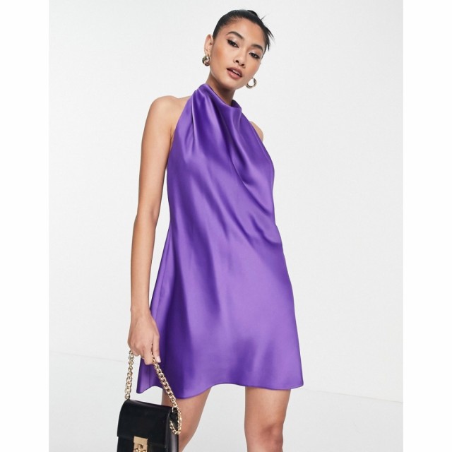 エイソス ASOS DESIGN レディース ワンピース ミニ丈 ワンピース・ドレス Satin Drape Neck Backless Mini In Lilac ライラック