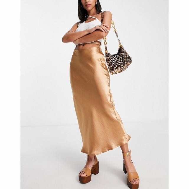 トップショップ Topshop レディース ひざ丈スカート スカート Satin Tie Waist Bias Midi Skirt In Caramel キャラメル