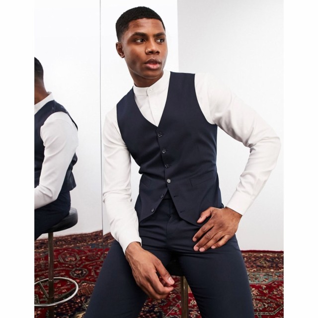 ノア Noak メンズ ベスト・ジレ スーツ トップス Camden Slim Waistcoat In Navy With Two-Way Stretch ネイビー