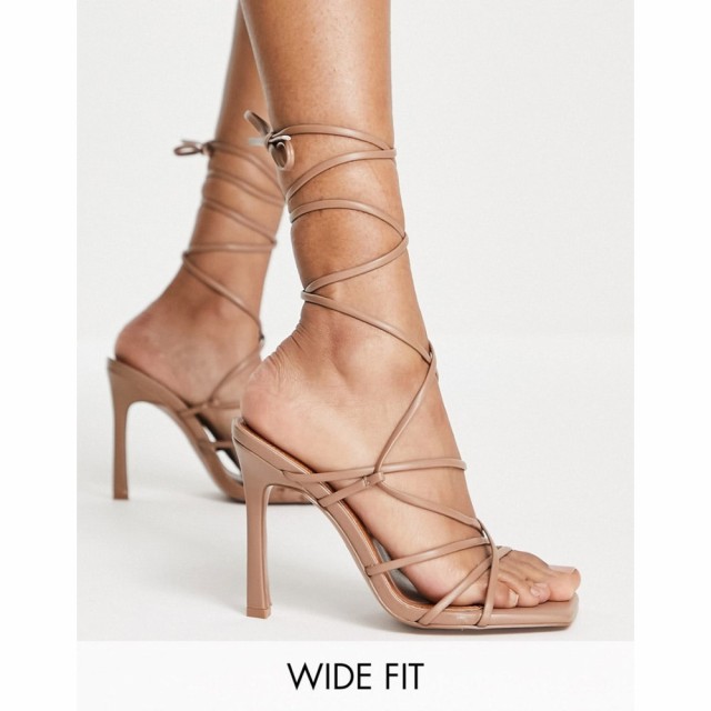 エイソス ASOS DESIGN レディース サンダル・ミュール シューズ・靴 Wide Fit Nobu Strappy Tie Leg Heeled Sandals In Beige ベージュ