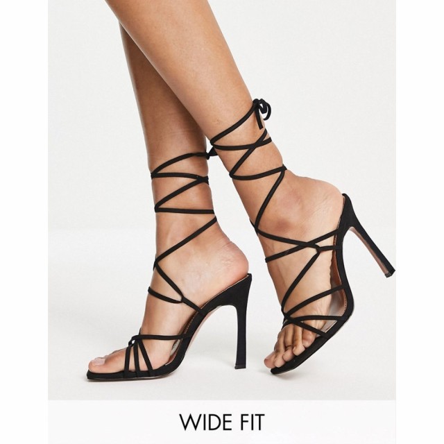 エイソス ASOS DESIGN レディース サンダル・ミュール シューズ・靴 Wide Fit Nobu Strappy Tie Leg Heeled Sandals In Black ブラック