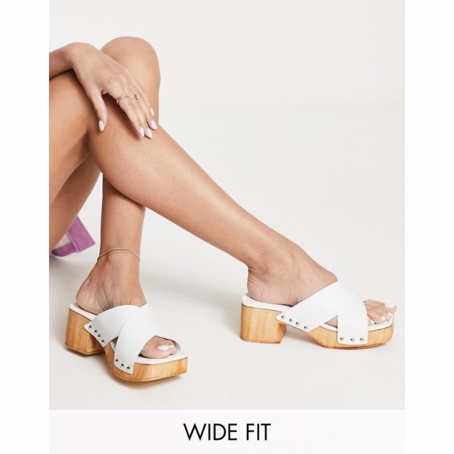 トップショップ Topshop レディース クロッグ シューズ・靴 Wide Fit Winnie Mid Heel Clog In White ホワイト