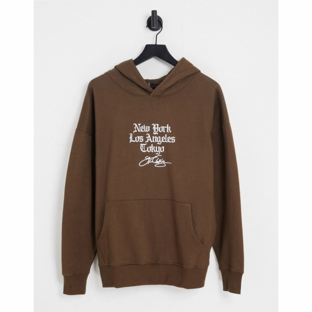 グッドフォーナッシング Good For Nothing メンズ パーカー トップス Oversized Hoodie In Brown With City Logo Print ブラウン