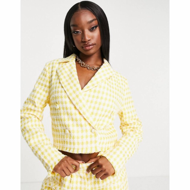 ユニーク21 UNIQUE21 レディース スーツ・ジャケット アウター Unique21 Tweed Cropped Blazer Co-Ord In Yellow イエロー