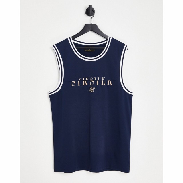 シックシルク SikSilk メンズ バスケットボール トップス Siksilk Division Basketball Jersey In Navy With Gold Print ネイビー