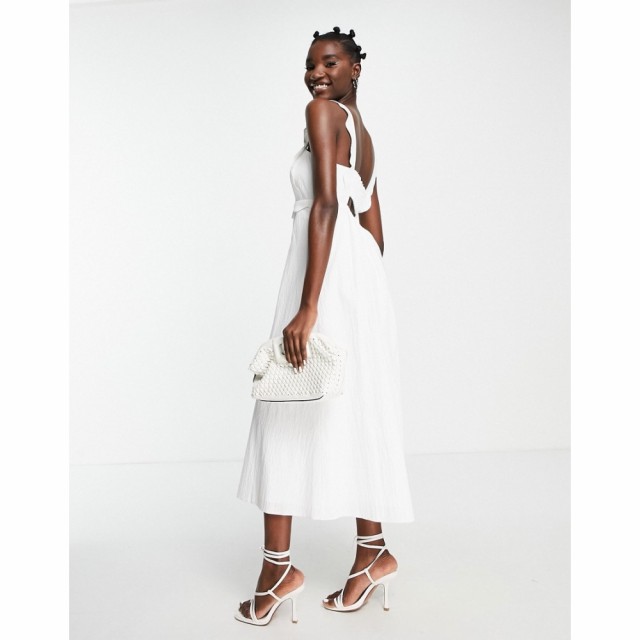 トップショップ Topshop レディース ワンピース ミドル丈 ワンピース・ドレス Scallop Trim Textured Midi Dress In White ホワイト