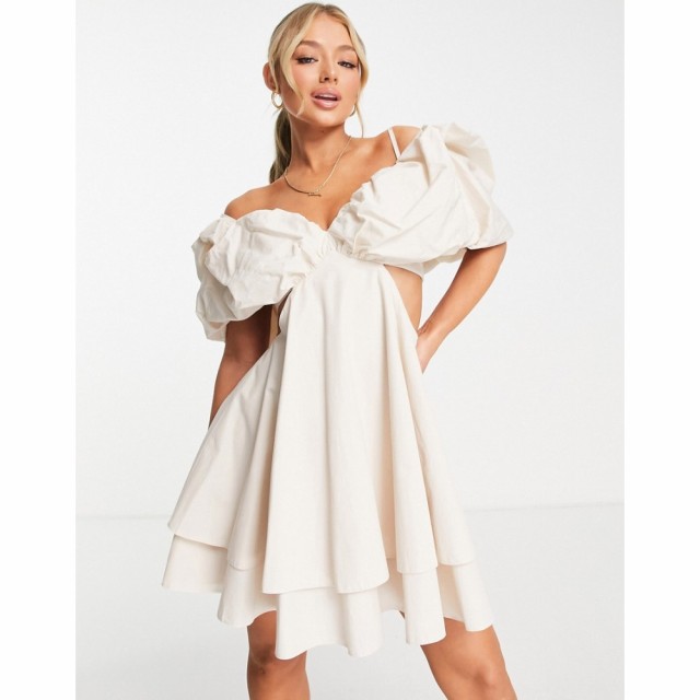 エイソス ASOS Luxe レディース ワンピース ミニ丈 ワンピース・ドレス Asos Luxe Bubble Bardot Mini Dress In Stone ベージュ