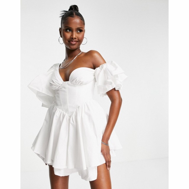 エイソス ASOS Luxe レディース ワンピース ワンピース・ドレス Asos Luxe One Shoulder Cotton Dress With Corset Detail And Ruffles I