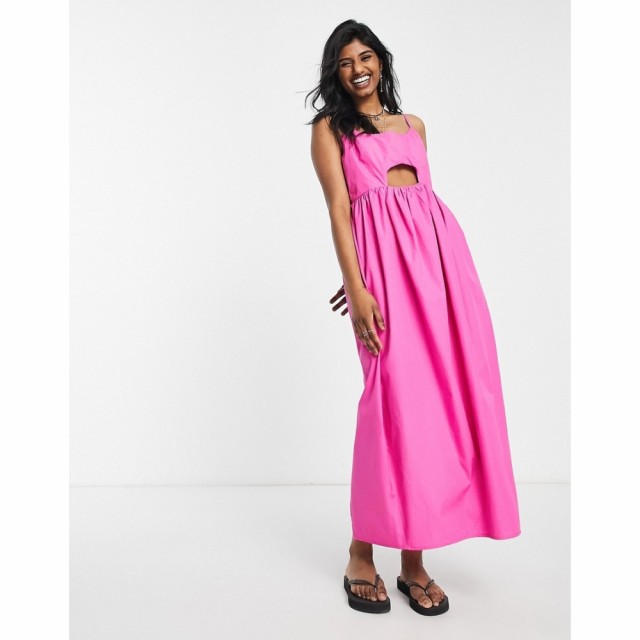 トップショップ Topshop レディース ワンピース ミドル丈 ワンピース・ドレス Cotton Poplin Cut Out Midi Dress In Pink