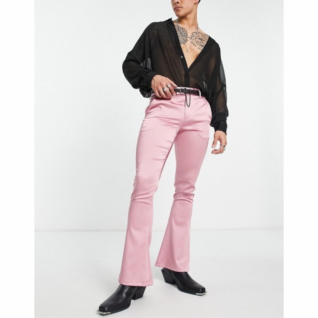 エイソス ASOS DESIGN メンズ ボトムス・パンツ Flared Smart Trousers In Pink Satin ピンク