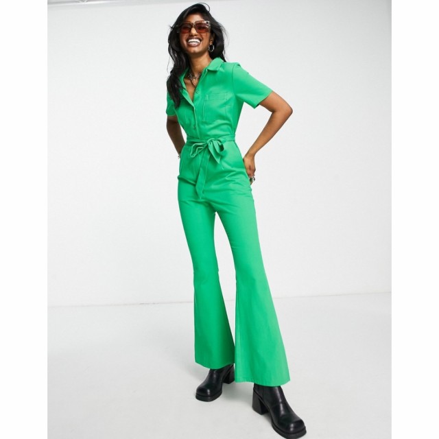 エイソス ASOS DESIGN レディース オールインワン ツナギ ワンピース・ドレス Twill 70S Kickflare Boilersuit In Green グリーン