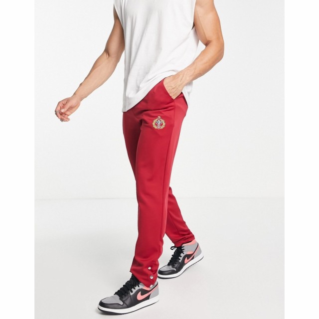 リカーアンドポーカー Liquor N Poker メンズ ジョガーパンツ Straight Leg Joggers In Burgundy With Golf Club Embroidery And Popper